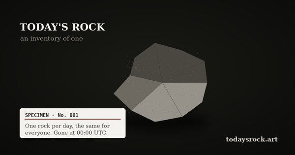 A single procedurally generated rock on a museum card, from Today's Rock